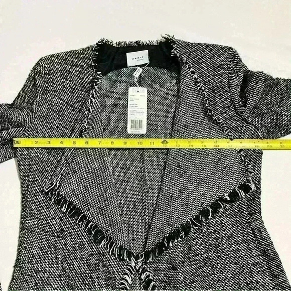 NWT AKRIS Punto Black & White Tweed Fringed Waterfall Front Open Jacket 6 $1490 - Picture 8 of 16